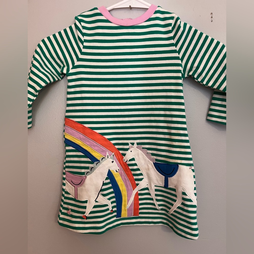 Joules‎ | Green Stripe Horse Rosalee Long-Sleeve A-Line Dress Size 2Y